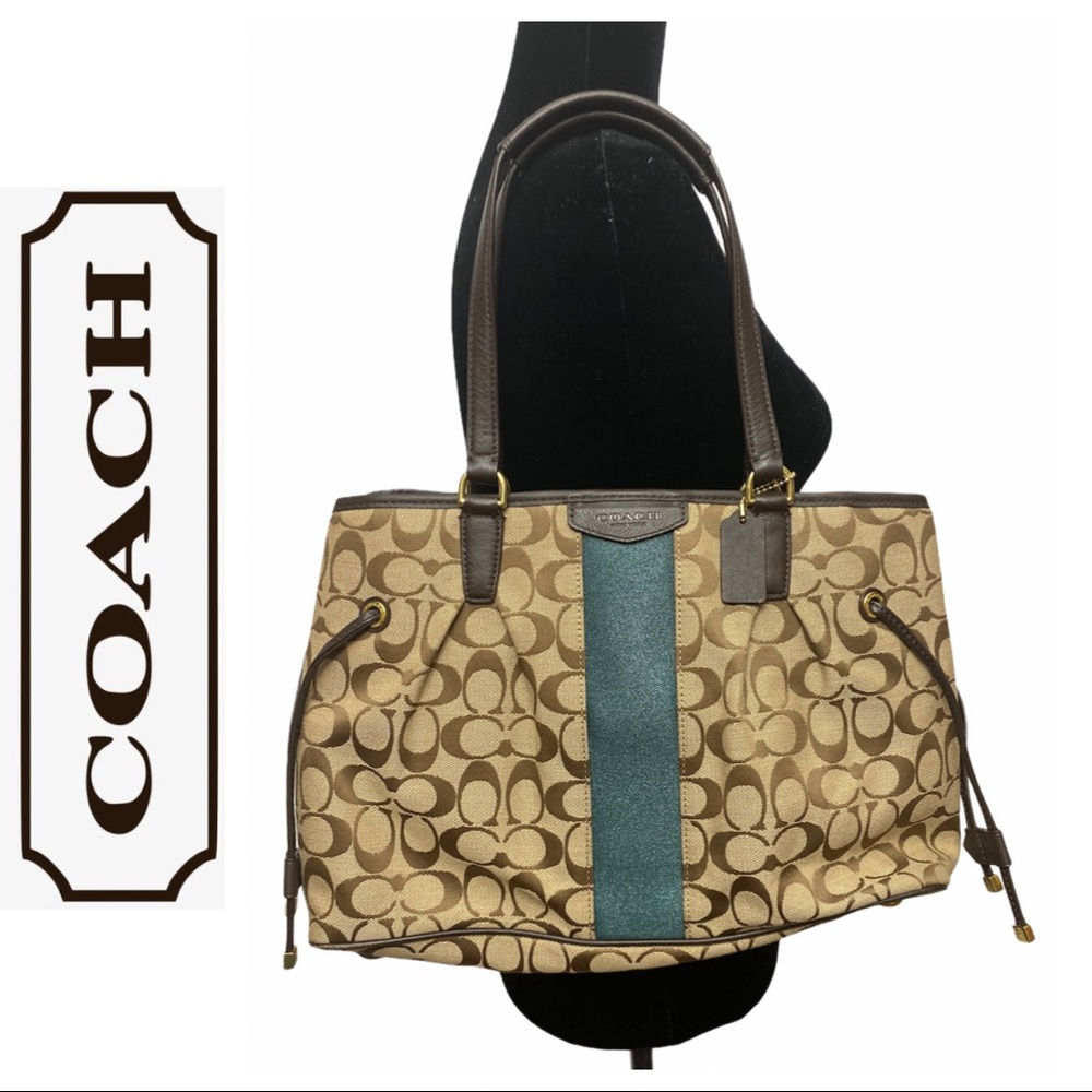 Coach Brown Signature Stripe Drawstring Bag